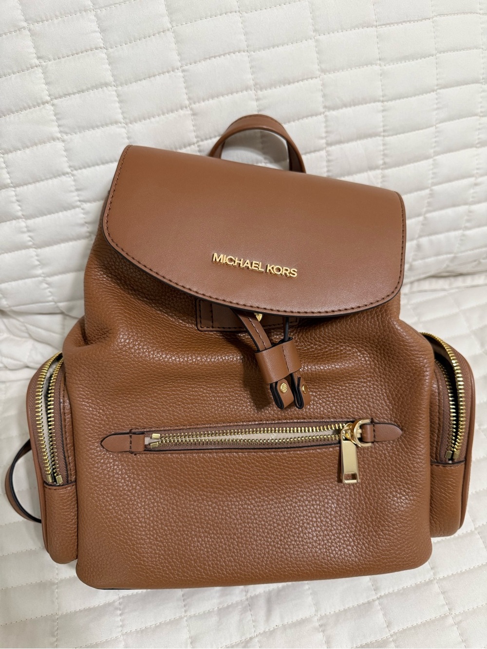 Michael Kors Chestnut Brown Pebbled Leather Backpack with Gold Hardware